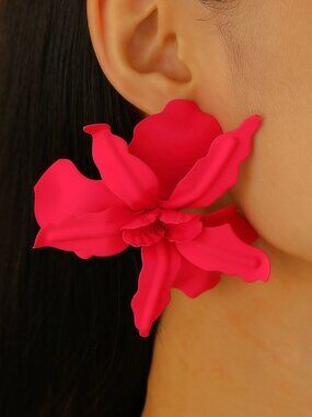 NEW Naiya Dark Pink Large Orchid Tropical Flower Statement Earrings